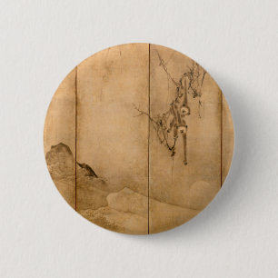 Japanse inkt op papier Gibbons Primates & Landscap Ronde Button 5,7 Cm