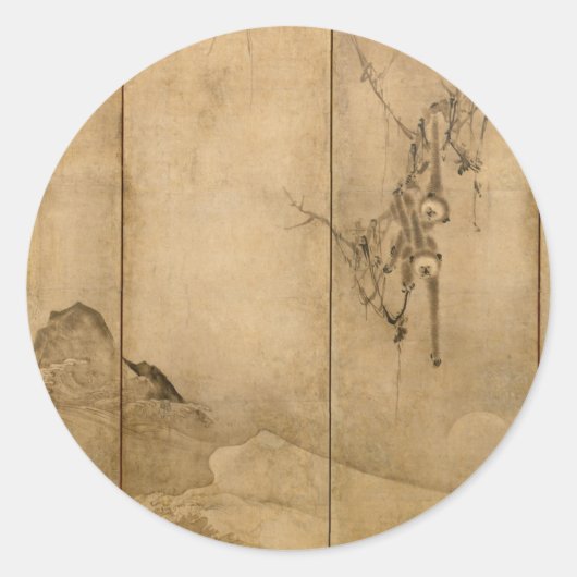 Japanse inkt op papier Gibbons Primates & Landscap Ronde Sticker (Voorkant)