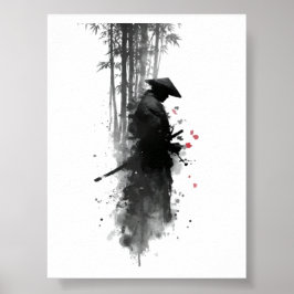 Japanse Inkt Samurai Bamboebos Poster