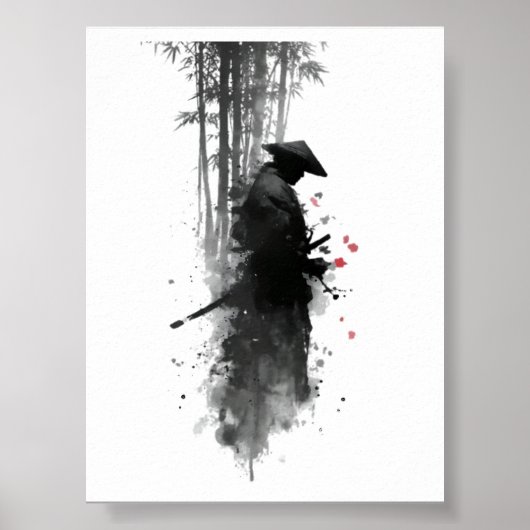 Japanse Inkt Samurai Bamboebos Poster (Voorkant)
