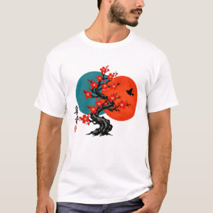 Japanse inktkunst van een pruimenbloesemboom t-shirt