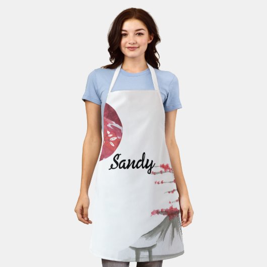 Japanse inktprinten Sakura en Fuji Design Schort (Gedragen)