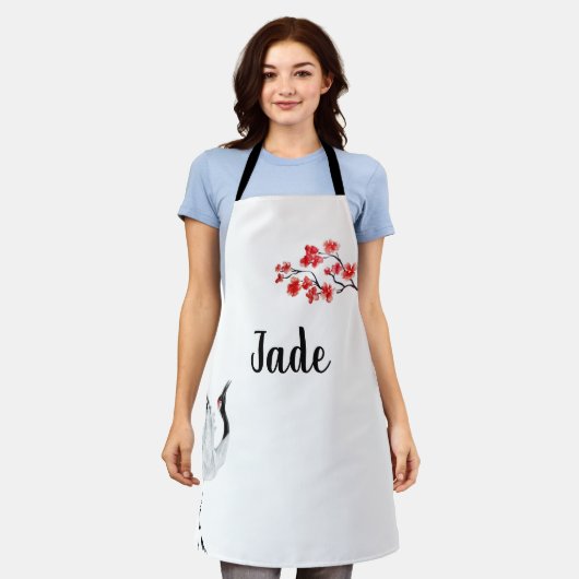 Japanse inktprinten Sakura en kraan Schort (Gedragen)