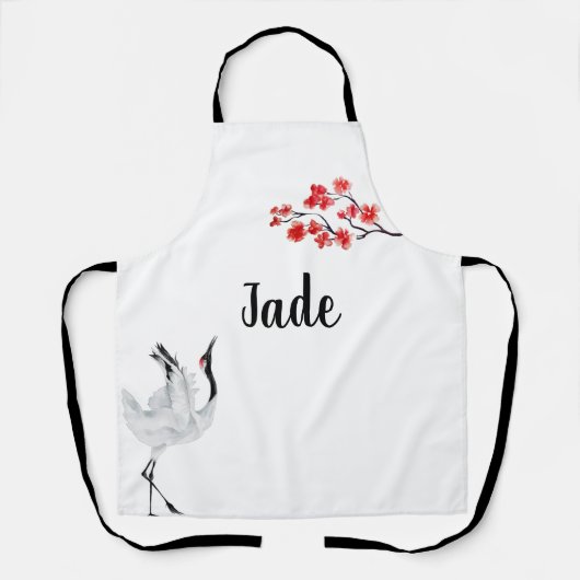 Japanse inktprinten Sakura en kraan Schort (Voorkant)