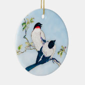  Japanse inktschets van Finches Ceramic Orn Keramisch Ornament (Rechts)