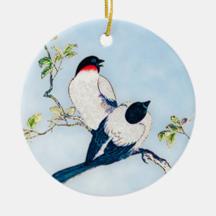  Japanse inktschets van Finches Ceramic Orn Keramisch Ornament