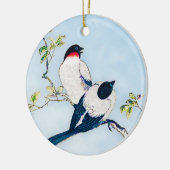  Japanse inktschets van Finches Ceramic Orn Keramisch Ornament (Links)