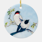  Japanse inktschets van Finches Ceramic Orn Keramisch Ornament (Achterkant)