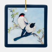 Japanse inktschets van vinken Keramisch Ornament (Achterkant)