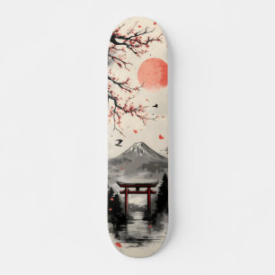 Japanse inktwaskunst met Mount Fuji Persoonlijk Skateboard