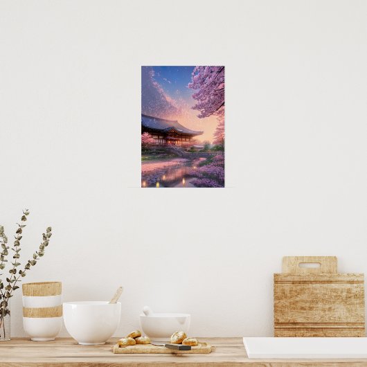 Japanse Inn in de Warm Glow van de Zonnetijd Poster (Keuken)