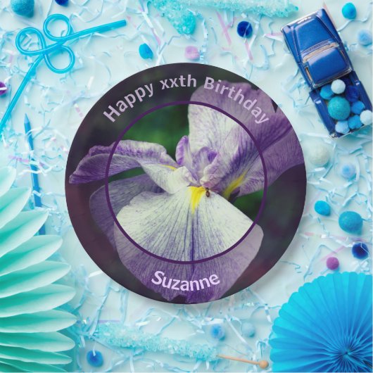 Japanse Iris Bloem Gepersonaliseerde Verjaardagsfe Papieren Bordje (Feest)