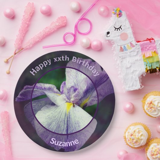 Japanse Iris Bloem Gepersonaliseerde Verjaardagsfe Papieren Bordje (Feest)