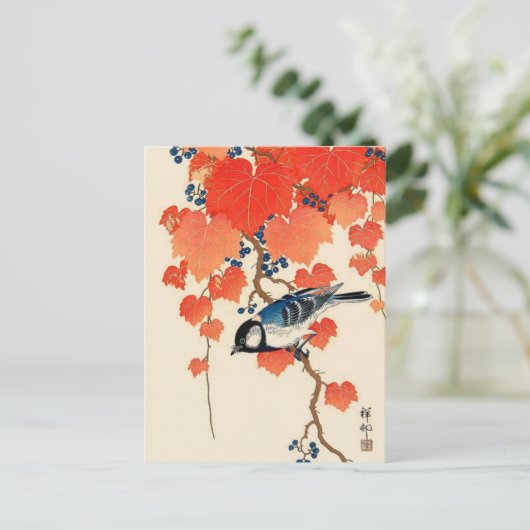 Japanse Jay Bird en Autumn Grapevine Briefkaart (Staand voorkant)