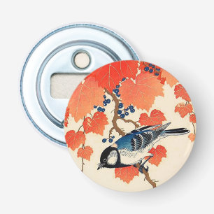  Japanse Jay Bird en Autumn Grapevine Button Flesopener