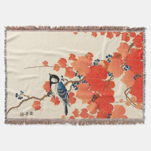  Japanse Jay Bird en Autumn Grapevine Deken (Voorkant)
