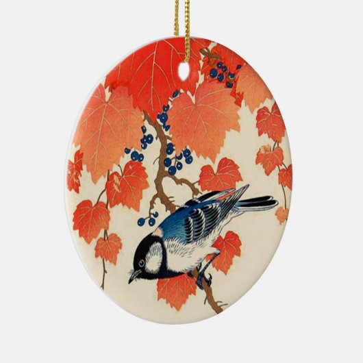 Japanse Jay Bird en Autumn Grapevine Keramisch Ornament (Rechts)