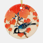 Japanse Jay Bird en Autumn Grapevine Keramisch Ornament (Voorkant)