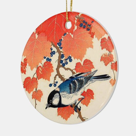  Japanse Jay Bird en Autumn Grapevine Keramisch Ornament (Links)