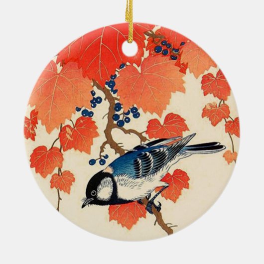 Japanse Jay Bird en Autumn Grapevine Keramisch Ornament (Achterkant)