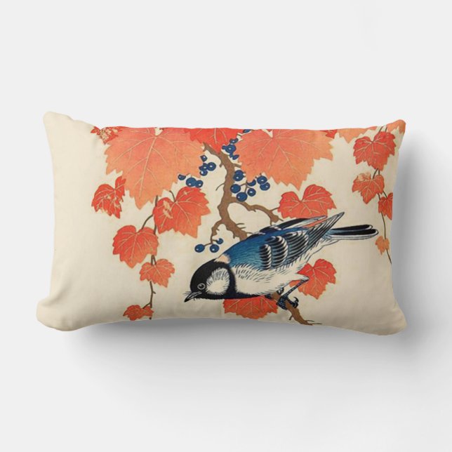  Japanse Jay Bird en Autumn Grapevine Kussen (Voorkant)