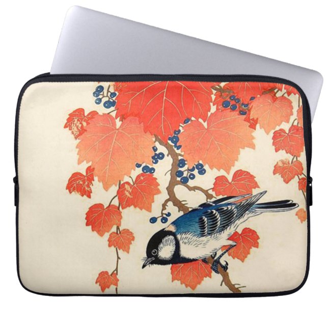  Japanse Jay Bird en Autumn Grapevine Laptop Sleeve (Voorkant)