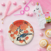  Japanse Jay Bird en Autumn Grapevine Papieren Bordje (Feest)