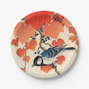 Japanse Jay Bird en Autumn Grapevine Papieren Bordje