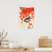 Japanse Jay Bird en Autumn Grapevine Poster (Keuken)