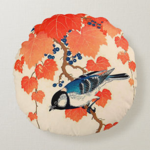 Japanse Jay Bird en Autumn Grapevine Rond Kussen