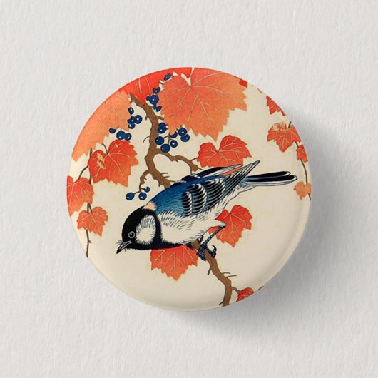 Japanse Jay Bird en Autumn Grapevine Ronde Button 3,2 Cm (Voorkant)