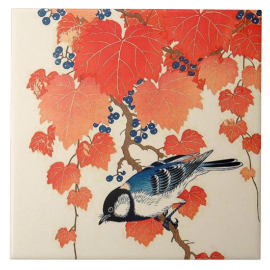  Japanse Jay Bird en Autumn Grapevine Tegeltje (Voorkant)
