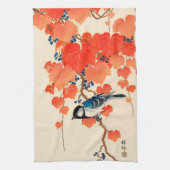 Japanse Jay Bird en Autumn Grapevine Theedoek (Verticaal)