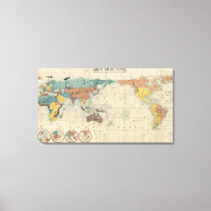  Japanse Kaart van de Wereld Canvas Afdruk