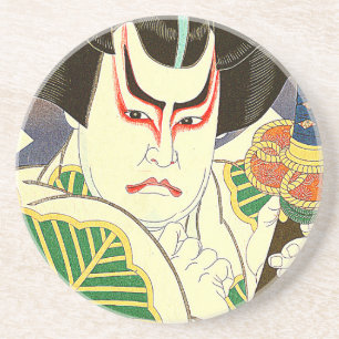 Japanse Kabuki Actor Art van Natori Shunsen 名 Zandsteen Onderzetter