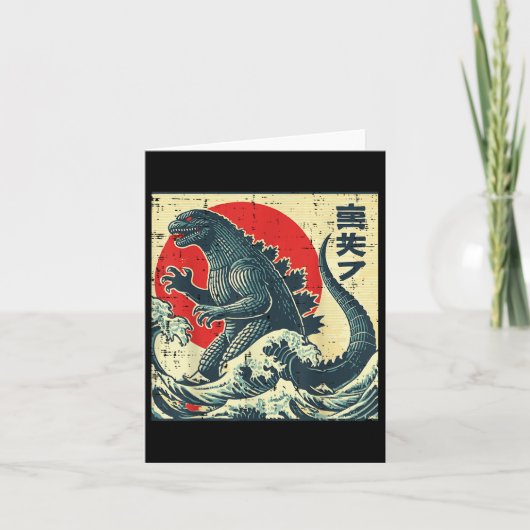Japanse Kaiju Monster Waves Retro Ukiyo Art Vrouwe Kaart (Voorkant)