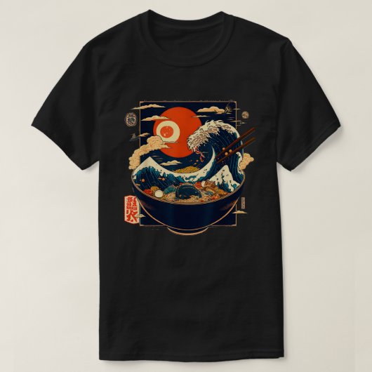 Japanse Kanagawa Wave Ramen Graphic Retro Anime T-shirt (Design voorkant)