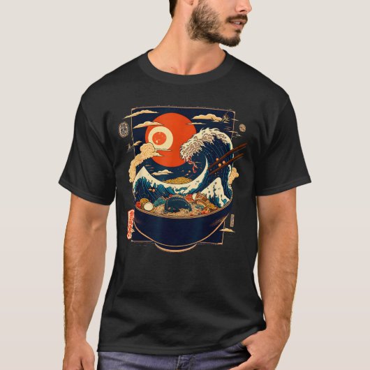 Japanse Kanagawa Wave Ramen Graphic Retro Anime T-shirt (Voorkant)