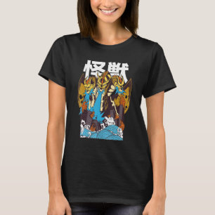 Japanse Kanji Draak vernietigt brandt Stad Ontwerp T-shirt