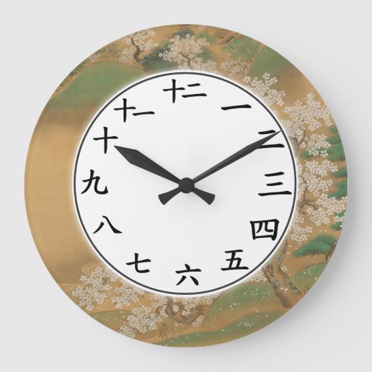Japanse Kanji Numbers Clock Sakura Flower Blossom Grote Klok (Voorkant)