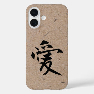 Japanse Kanji voor liefde op bruin Washi-papier iPhone 16 Hoesje
