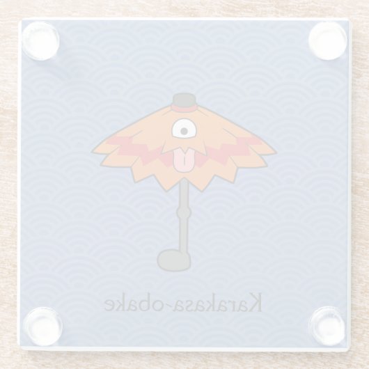 Japanse Karakasa Paraplu Ghost: Cartoon Yokai Glazen Onderzetter (Achterkant)