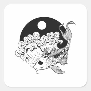 Japanse karp koi met Yin & Yang Background Vierkante Sticker