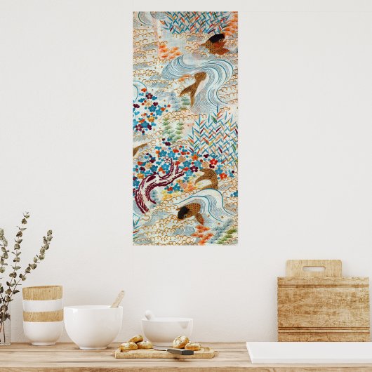  Japanse karper en stromend water Poster (Keuken)
