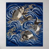  Japanse karper in Waves, Retro Poster (Voorkant)