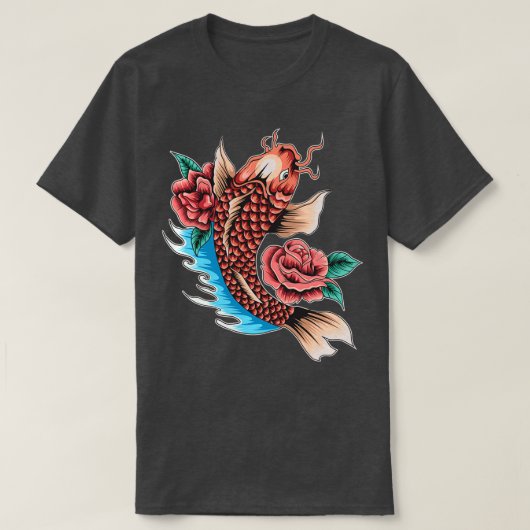 Japanse karper met bloemen Tattoo T-shirt (Design voorkant)