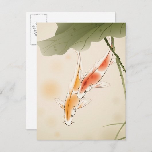 Japanse karper zwemt in lotusvijver briefkaart (Voorkant / Achterkant)