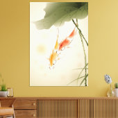 Japanse karper zwemt in lotusvijver canvas afdruk (Insitu (Woonkamer))