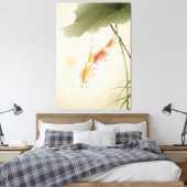 Japanse karper zwemt in lotusvijver canvas afdruk (Insitu (Slaapkamer))