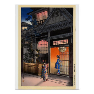 Japanse kasamatsu nacht dorps kunst perfect poster